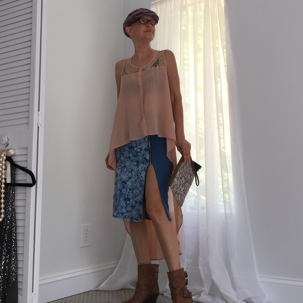 Peach Sequined High Low Tank